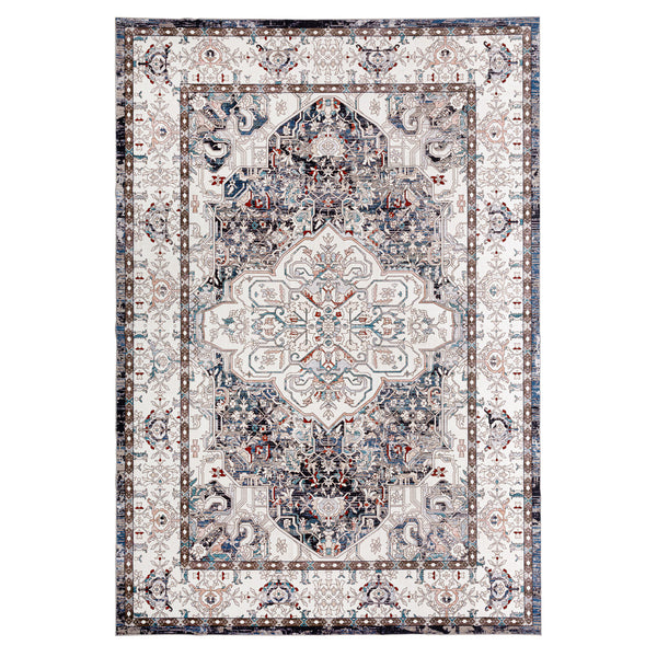 Extra Large Floor Rug Muted Brown Medallion Retro Vintage Carpet Machine Washable Rugs - Rugaustralia