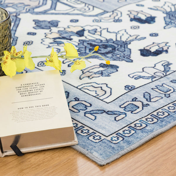 Extra Large Floor Rug Coastal Theme Charming Blue Soft Plush Non Slip Traditional Retro Lounges Machine Washable Mat