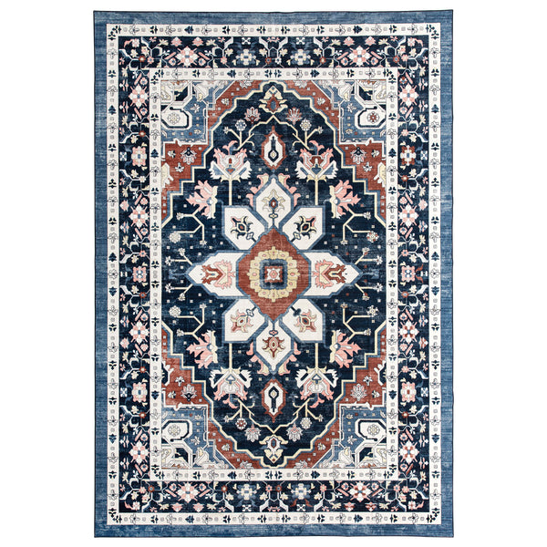 Extra Large Floor Rug Stunning Navy Blue  Allover Plush Non Slip Traditional Vintage Lounges Machine Washable Mat