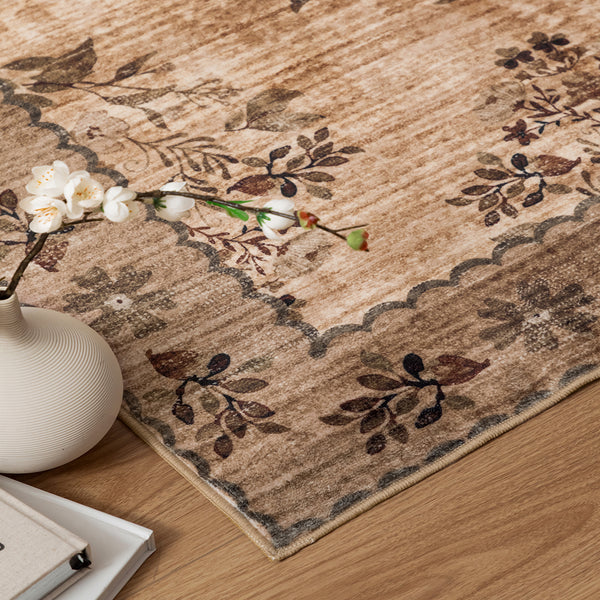 Khaki Beige Hallway Runner Minimalist Modern Carpet Allover Bouquet Rug 80x300cm