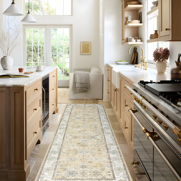 Extra Large Soft Gold Beige Modern Classic Carpet Vintage Hallway Runner Machine Washable