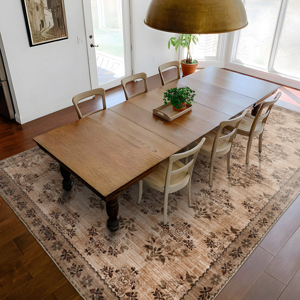 Extra Large Rug Brown Beige Bouquet Allover Neutral Modern Carpet Machine Washable Mat