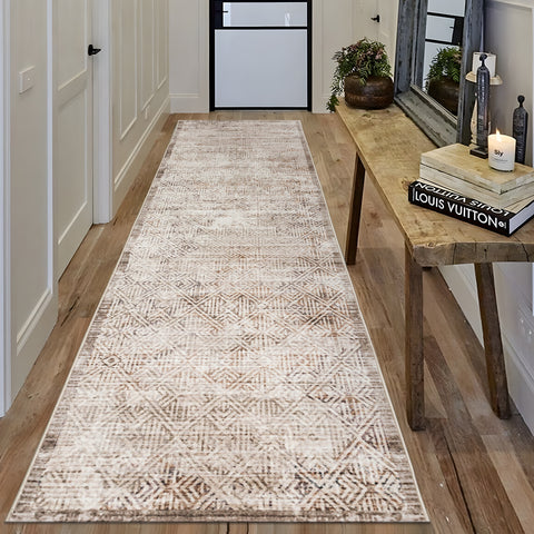 Natural Beige Hallway Runner Non Slip Corridor Rug Soft Modern Mat 80x300cm