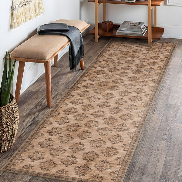 Khaki Beige Hallway Runner Minimalist Modern Carpet Allover Bouquet Rug 80x300cm