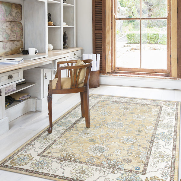 Extra Large Soft Gold Beige Modern Classic Carpet Vintage Hallway Runner Machine Washable