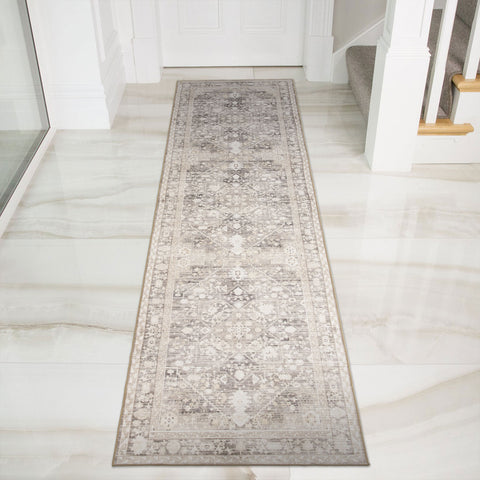 Beige Runner Plush Traditional Carpet Machine Washable Hallway Rugs 80x300cm