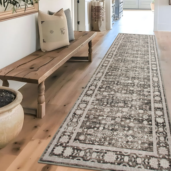 Khaki Beige Hallway Runner Soft Plush Machine Washable Mat Allover Corridor Rug 80x300cm
