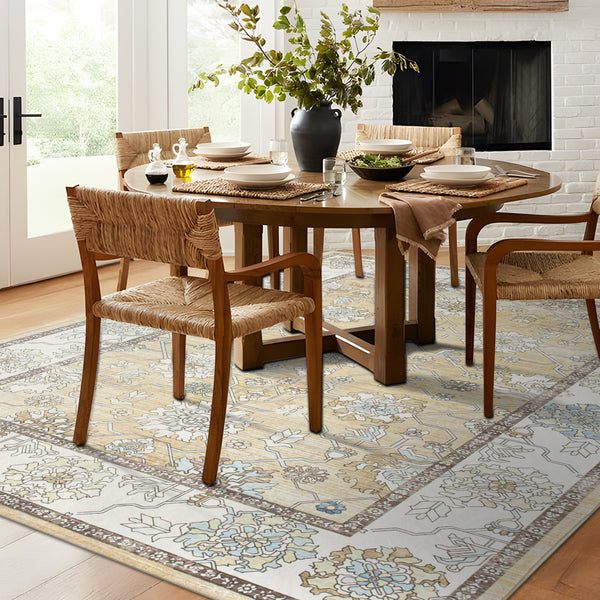 Extra Large Soft Gold Beige Modern Classic Carpet Vintage Hallway Runner Machine Washable