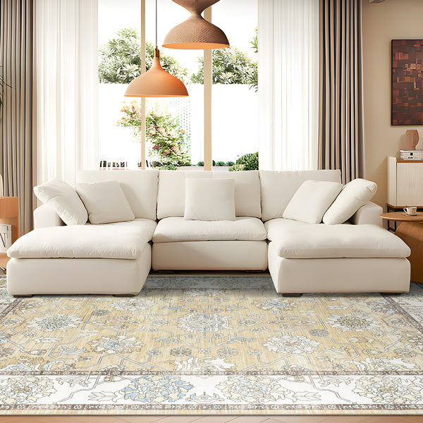 Extra Large Soft Gold Beige Modern Classic Carpet Vintage Hallway Runner Machine Washable