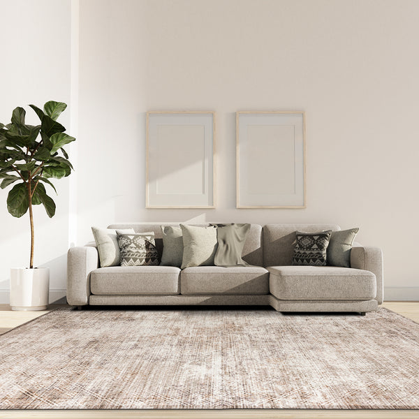 Clearance Extra Large Beige Area Rug Soft Distressed Diamond Modern Carpet Machine Washable Mat - Rugaustralia