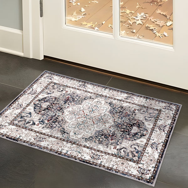 Extra Large Floor Rug Muted Brown Medallion Retro Vintage Carpet Machine Washable Rugs - Rugaustralia