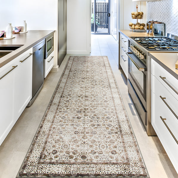 Extra Large Beige Brown Allover Carpet Machine Washable Mat Non Slip Hallway Runner Rugs