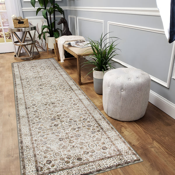 Beige Hallway Runner Beautiful Allover Corridor Rugs Non Slip Mat 80x300cm