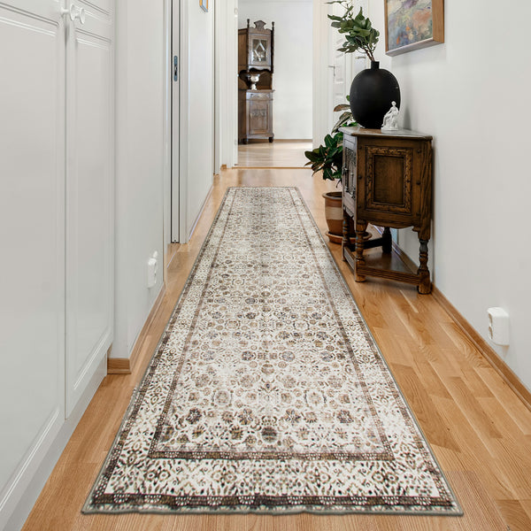 Extra Large Beige Brown Allover Carpet Machine Washable Mat Non Slip Hallway Runner Rugs