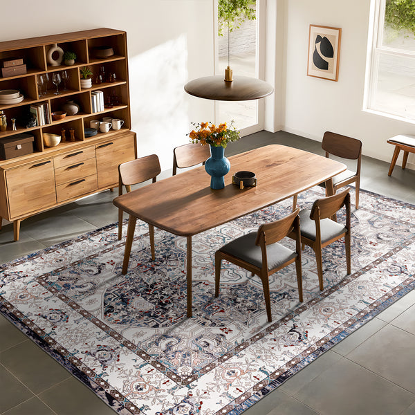 Extra Large Floor Rug Muted Brown Medallion Retro Vintage Carpet Machine Washable Rugs - Rugaustralia