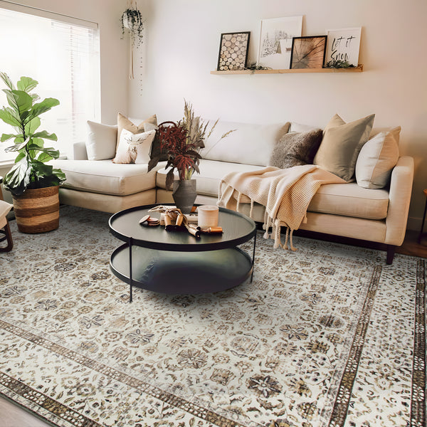 Extra Large Beige Brown Allover Carpet Machine Washable Mat Non Slip Hallway Runner Rugs