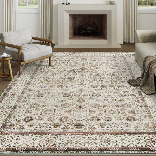 Extra Large Beige Brown Allover Carpet Machine Washable Mat Non Slip Hallway Runner Rugs