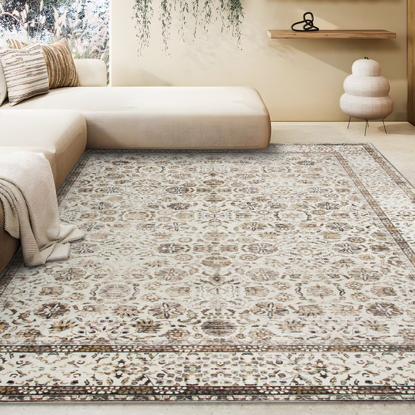 Extra Large Beige Brown Allover Carpet Machine Washable Mat Non Slip Hallway Runner Rugs