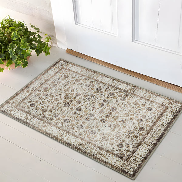 Extra Large Beige Brown Allover Carpet Machine Washable Mat Non Slip Hallway Runner Rugs