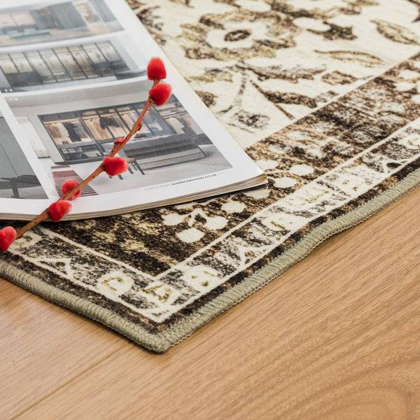 Extra Large Beige Brown Allover Carpet Machine Washable Mat Non Slip Hallway Runner Rugs