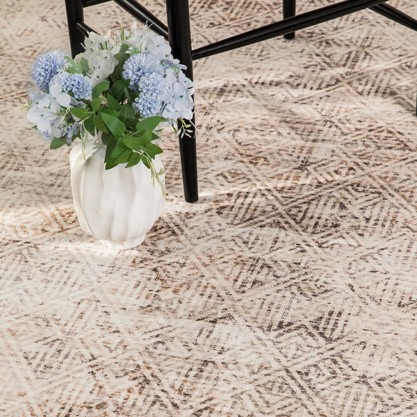 Clearance Extra Large Beige Area Rug Soft Distressed Diamond Modern Carpet Machine Washable Mat - Rugaustralia