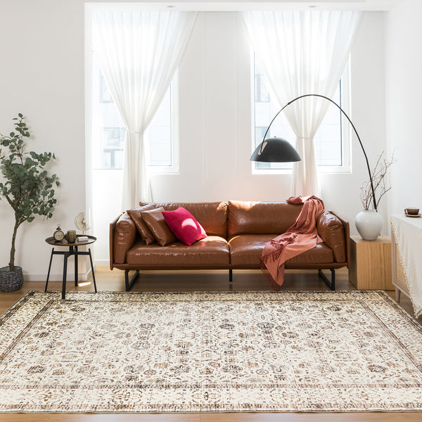 Extra Large Beige Brown Allover Carpet Machine Washable Mat Non Slip Hallway Runner Rugs