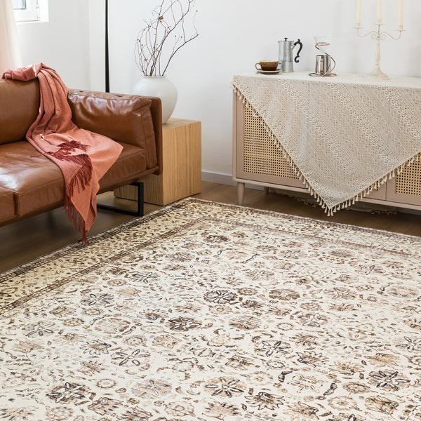 Extra Large Beige Brown Allover Carpet Machine Washable Mat Non Slip Hallway Runner Rugs