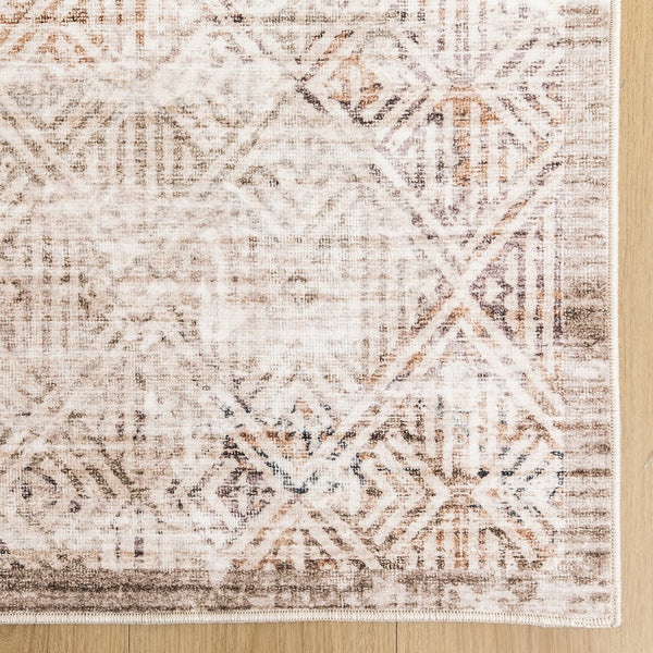 Clearance Extra Large Beige Area Rug Soft Distressed Diamond Modern Carpet Machine Washable Mat - Rugaustralia