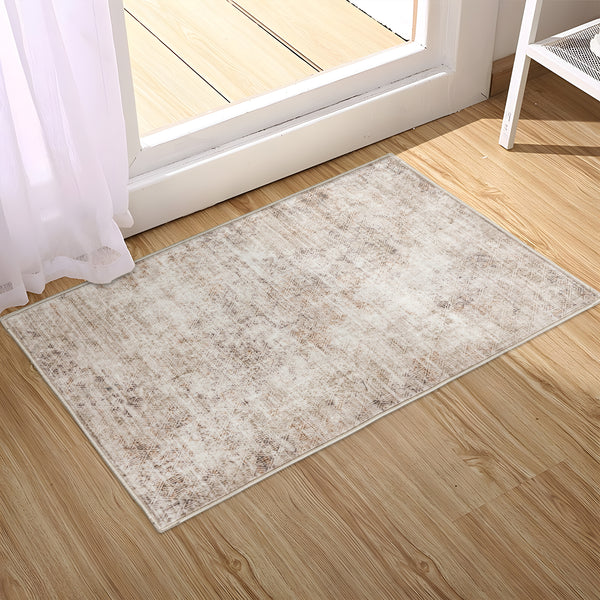 Clearance Extra Large Beige Area Rug Soft Distressed Diamond Modern Carpet Machine Washable Mat - Rugaustralia