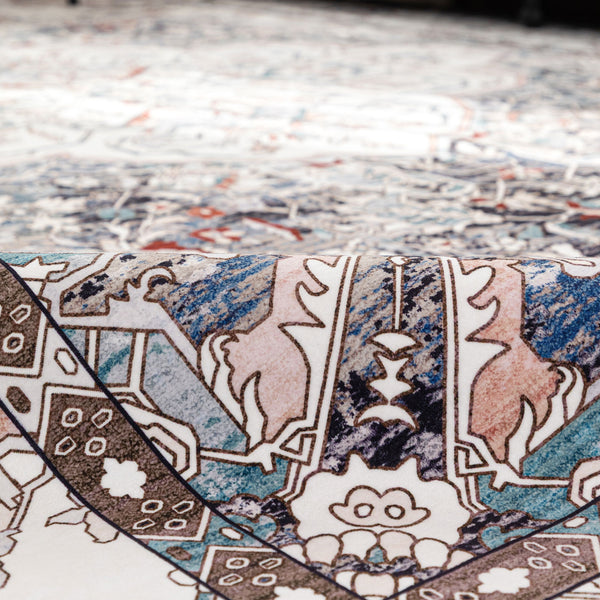 Extra Large Floor Rug Muted Brown Medallion Retro Vintage Carpet Machine Washable Rugs - Rugaustralia