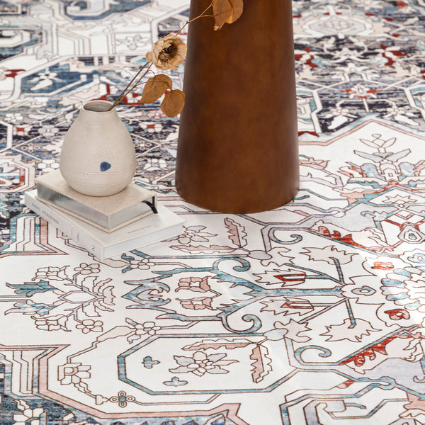 Extra Large Floor Rug Muted Brown Medallion Retro Vintage Carpet Machine Washable Rugs - Rugaustralia