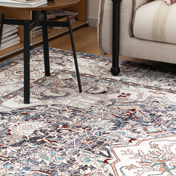 Extra Large Floor Rug Muted Brown Medallion Retro Vintage Carpet Machine Washable Rugs - Rugaustralia