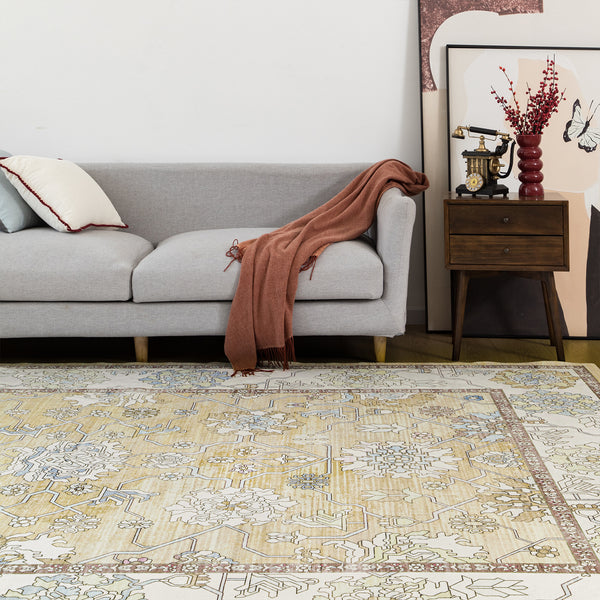 Extra Large Soft Gold Beige Modern Classic Carpet Vintage Hallway Runner Machine Washable