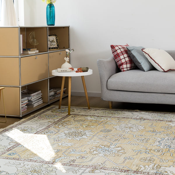 Extra Large Soft Gold Beige Modern Classic Carpet Vintage Hallway Runner Machine Washable