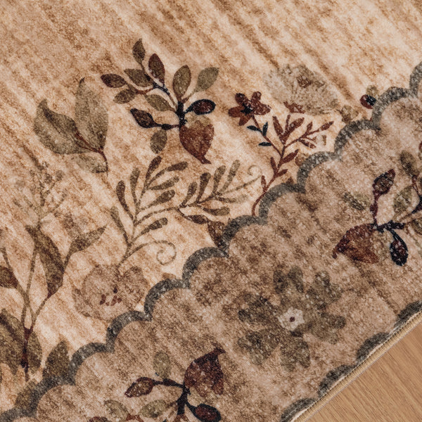 Extra Large Rug Brown Beige Bouquet Allover Neutral Modern Carpet Machine Washable Mat