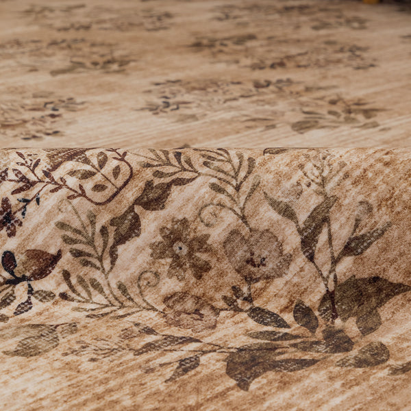 Extra Large Rug Brown Beige Bouquet Allover Neutral Modern Carpet Machine Washable Mat