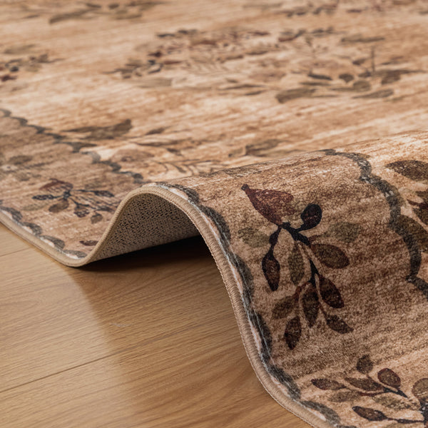 Extra Large Rug Brown Beige Bouquet Allover Neutral Modern Carpet Machine Washable Mat