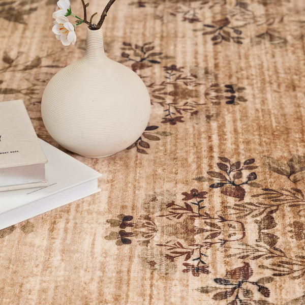 Khaki Beige Hallway Runner Minimalist Modern Carpet Allover Bouquet Rug 80x300cm