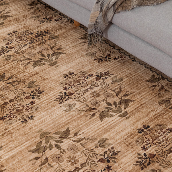 Extra Large Rug Brown Beige Bouquet Allover Neutral Modern Carpet Machine Washable Mat