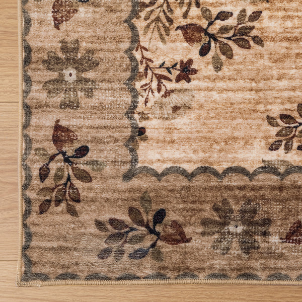Extra Large Rug Brown Beige Bouquet Allover Neutral Modern Carpet Machine Washable Mat