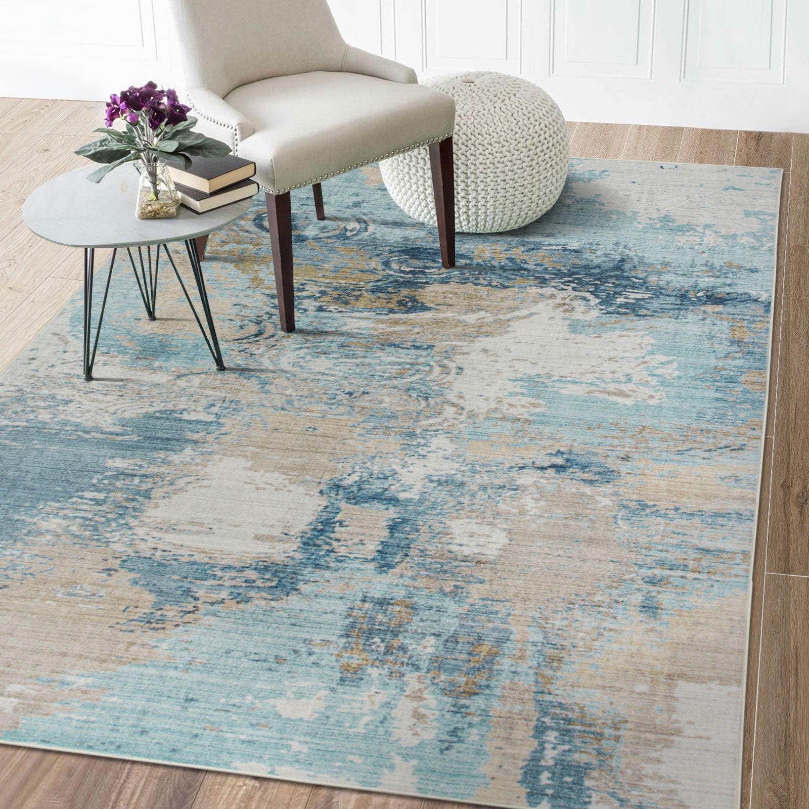 Clearance Extra Large Rug Blue Teal Aqua Soft Plush Modern Abstract Ca ...
