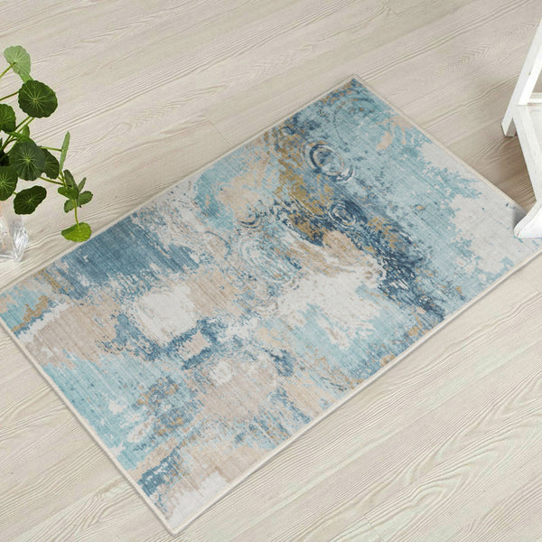 Clearance Extra Large Rug Blue Teal Aqua Soft Plush Modern Abstract Carpet Machine Washable Hall Runner Shag Mat