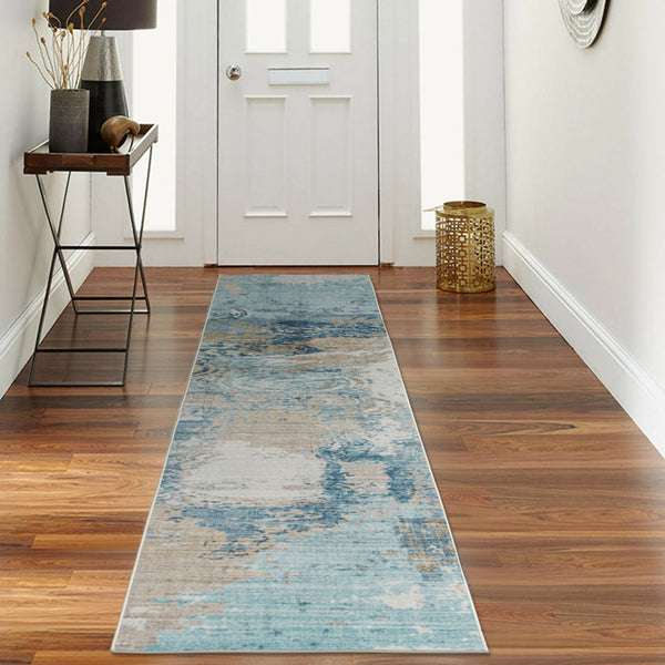 Clearance Extra Large Rug Blue Teal Aqua Soft Plush Modern Abstract Carpet Machine Washable Hall Runner Shag Mat