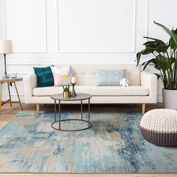 Clearance Extra Large Rug Blue Teal Aqua Soft Plush Modern Abstract Carpet Machine Washable Hall Runner Shag Mat