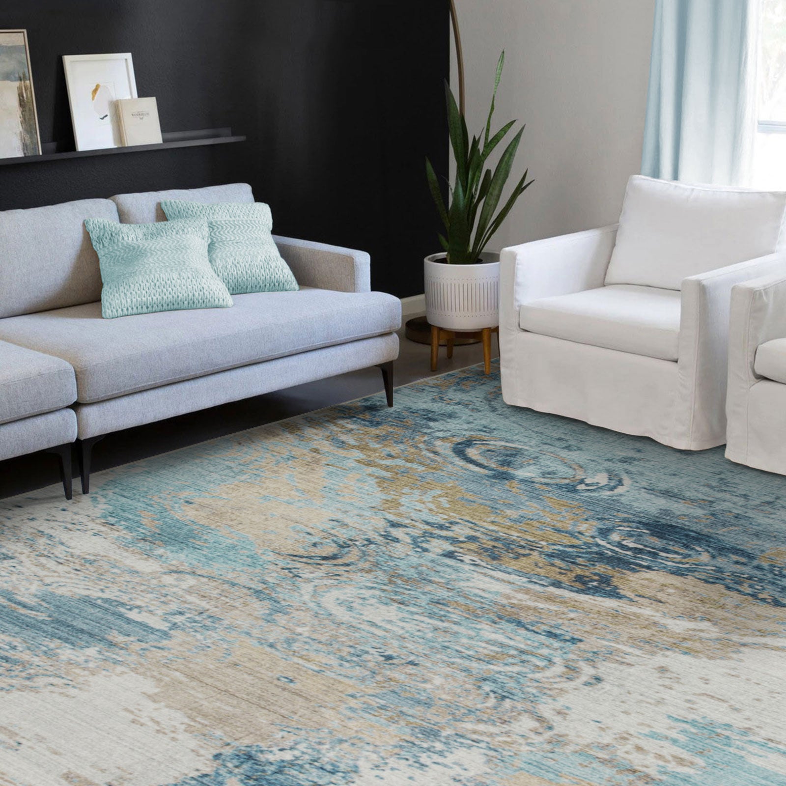 Clearance Extra Large Rug Blue Teal Aqua Soft Plush Modern Abstract Ca ...