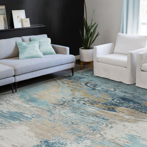 Extra Large Rug Blue Teal Aqua Soft Plush Modern Abstract Carpet Washable Hall Runner Shag Mat