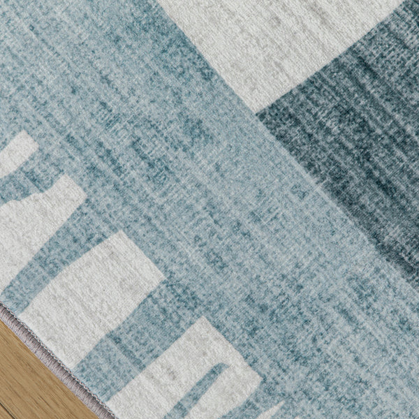 Hallway Runner Rug Blue Grey Ivory Checked Modern Geometric Carpet Rugs 80x300cm