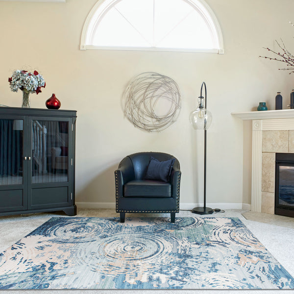 Extra Large Rug Coastal Theme Blue Teal Aqua Soft Beautiful Modern Abstract Carpet Washable Plush Mat