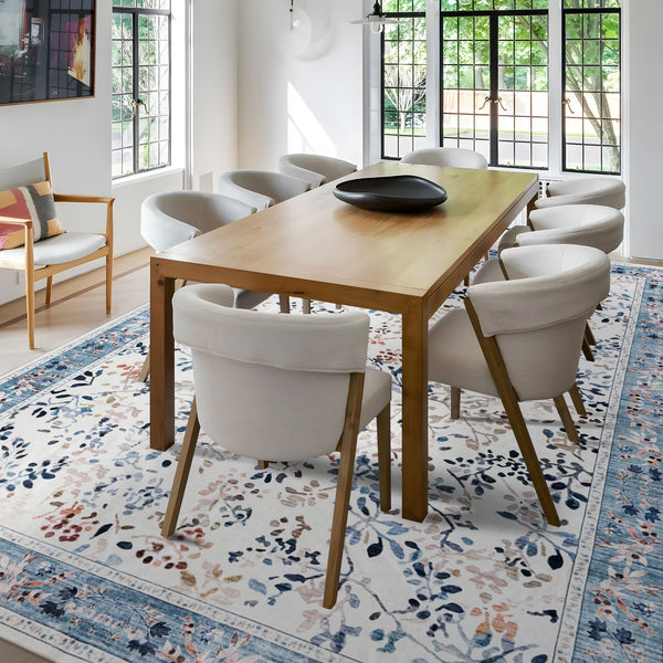 Extra Large Rug Blue Ivory Soft Stunning Hamptons Style Carpet Machine Washable Mat