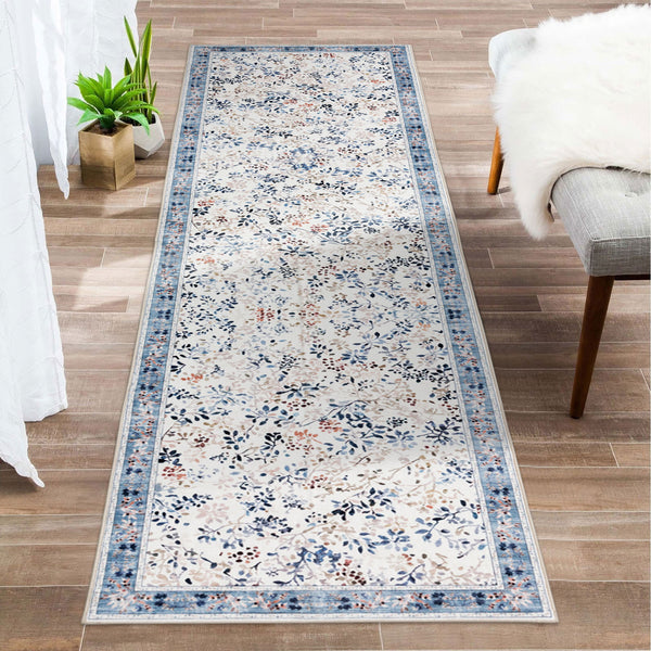 Hallway Runner Blue Ivory Beautiful Vines Ocean Theme Carpet Mat 80x300cm - Rugaustralia